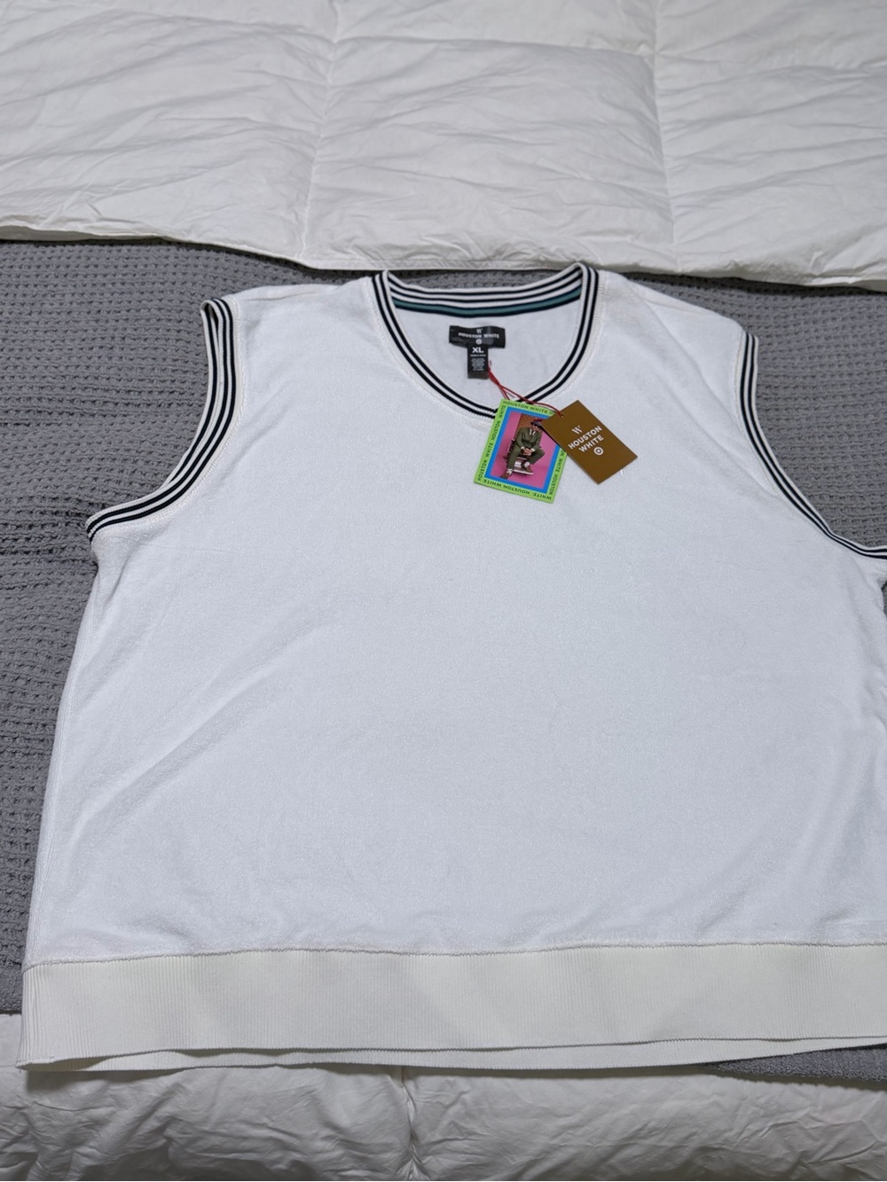 🔥Houston Mens White Sleeveless Terry Shirt with Blue Trim🔥